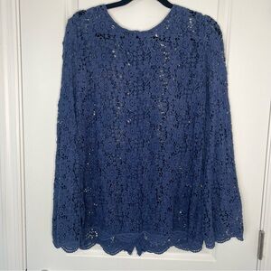 Free People Blue Crochet Lace Tunic Top